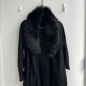 Alice & Olivia Size S Black Cardigan with Detachable Fur Collar